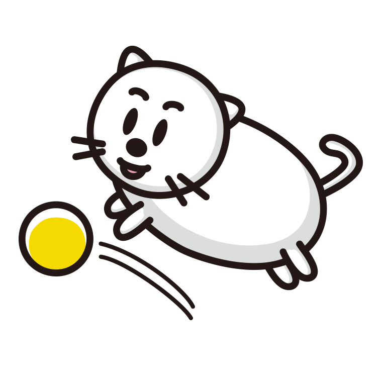 ボールを追う太ったネコちゃんのイラスト【色あり、背景なし】透過PNG