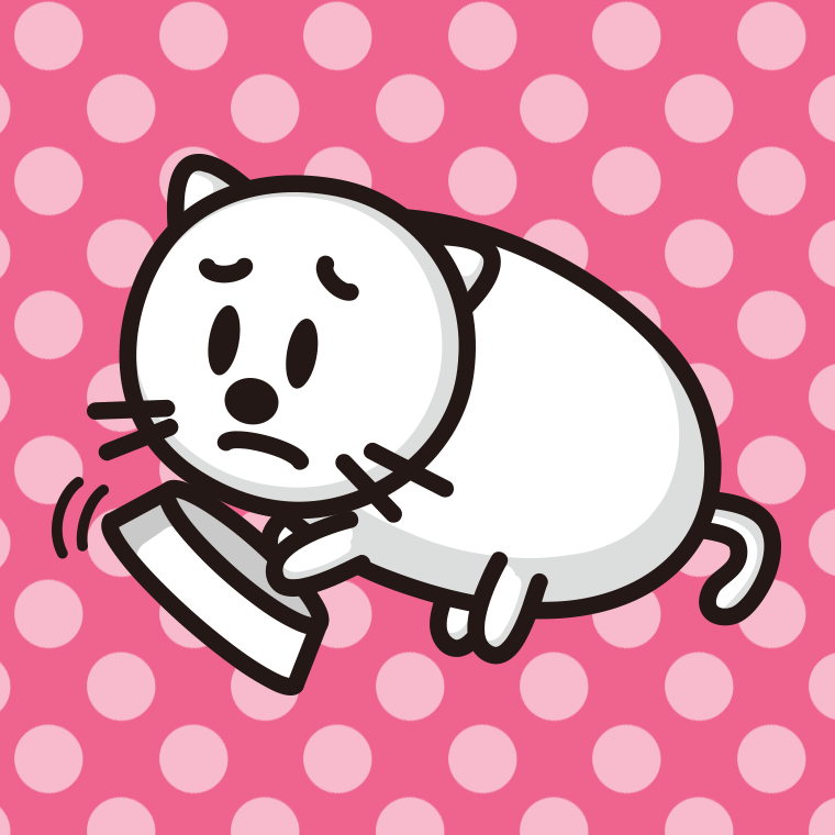 ごはんをもっと食べたい太ったネコちゃんのイラスト【色、背景あり】PNG