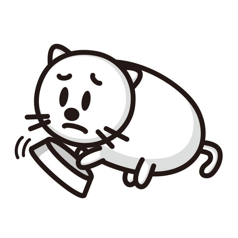 ごはんをもっと食べたい太ったネコちゃんのイラスト【色あり、背景なし】透過PNG