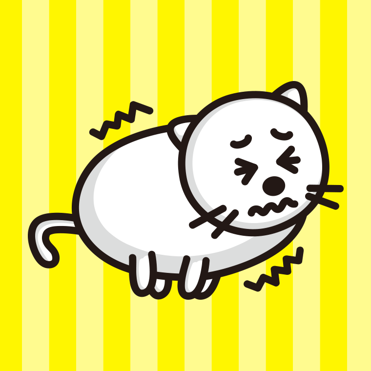 ブルブル震える太ったネコちゃんのイラスト【色、背景あり】PNG