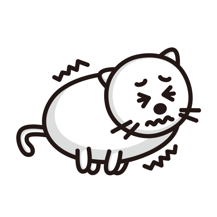 ブルブル震える太ったネコちゃんのイラスト【色あり、背景なし】透過PNG