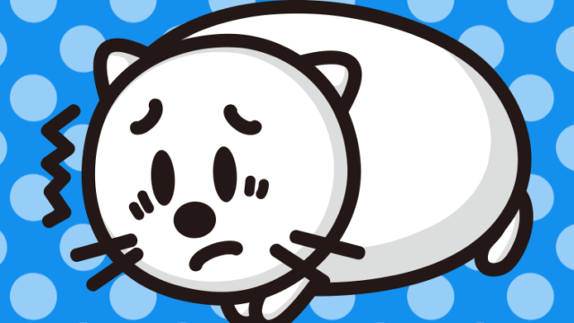 具合が悪い太ったネコちゃんのイラスト【色、背景あり】PNG