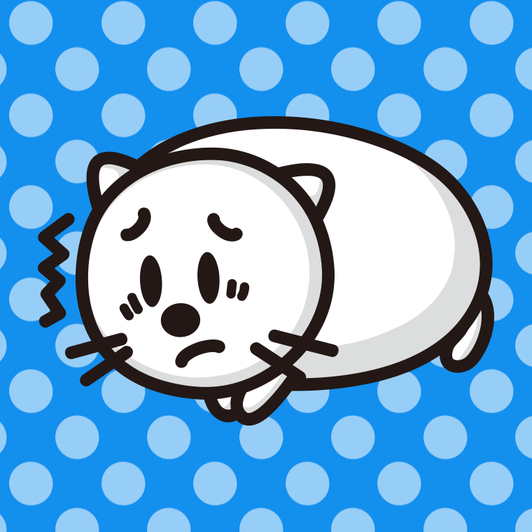 具合が悪い太ったネコちゃんのイラスト【色、背景あり】PNG