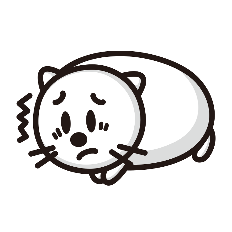 具合が悪い太ったネコちゃんのイラスト【色あり、背景なし】透過PNG
