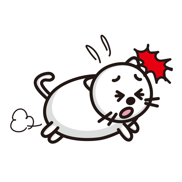ぶつかる太ったネコちゃんのイラスト【色あり、背景なし】透過PNG