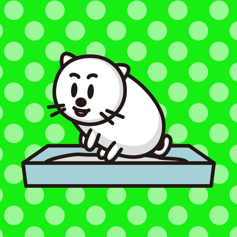 トイレする太ったネコちゃんのイラスト【色、背景あり】PNG