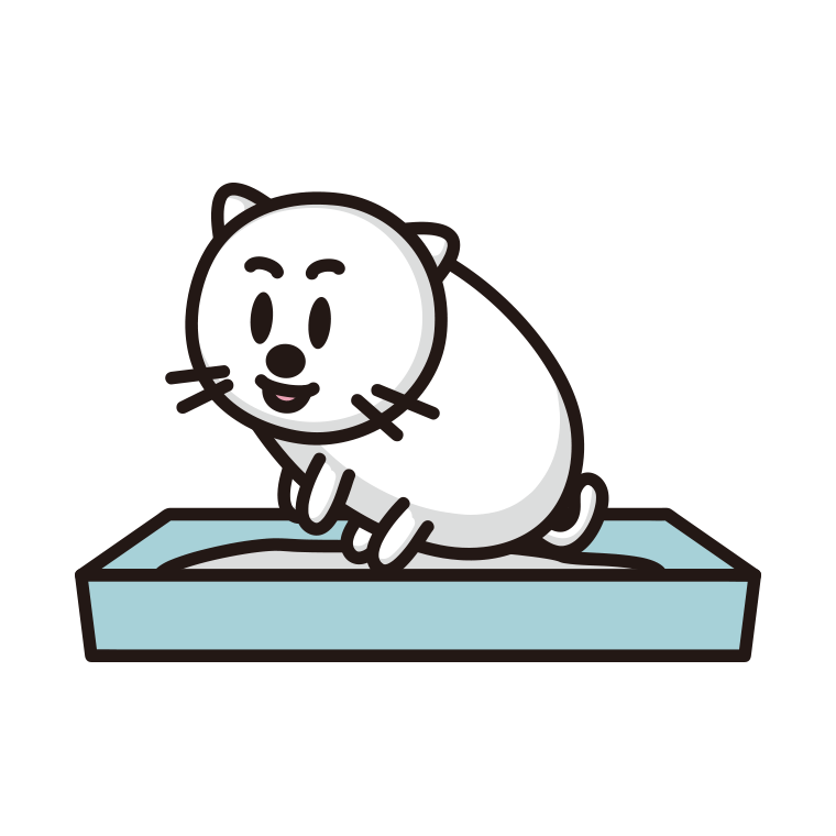 トイレする太ったネコちゃんのイラスト【色あり、背景なし】透過PNG
