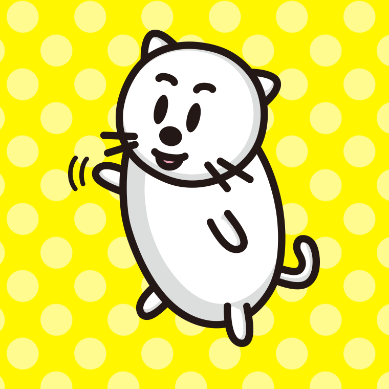 手を振る太ったネコちゃんのイラスト【色、背景あり】PNG