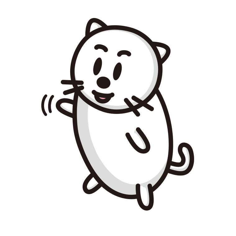手を振る太ったネコちゃんのイラスト【色あり、背景なし】透過PNG