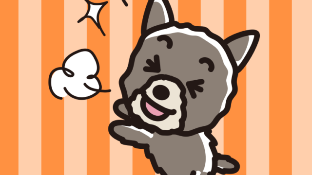 喜ぶヨーキーちゃん（犬）のイラスト【色、背景あり】PNG