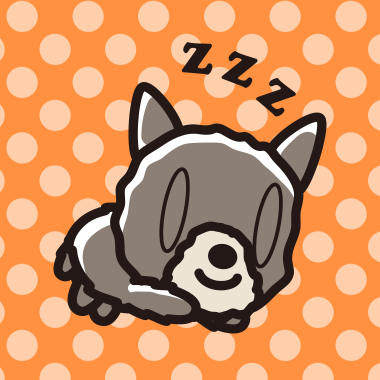 眠っているヨーキーちゃん（犬）のイラスト【色、背景あり】PNG