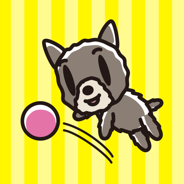 ボールを追うヨーキーちゃん（犬）のイラスト【色、背景あり】PNG