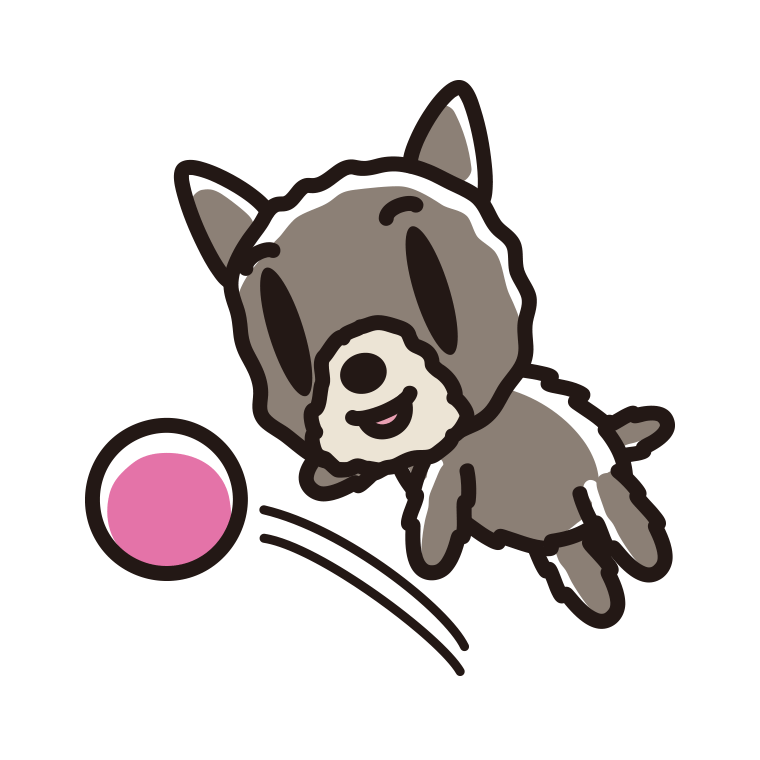 ボールを追うヨーキーちゃん（犬）のイラスト【色あり、背景なし】透過PNG
