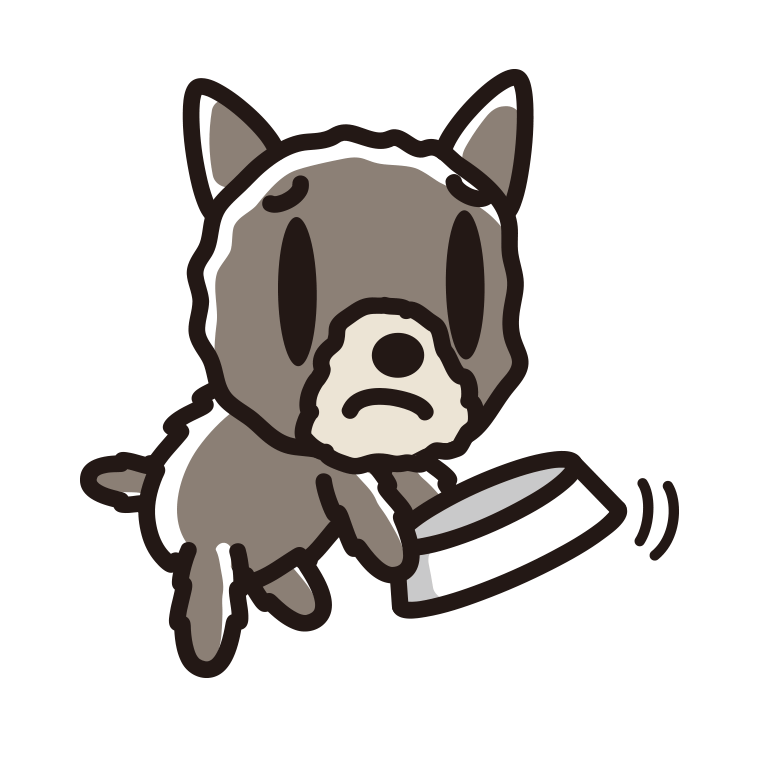 ごはんをもっと食べたいヨーキーちゃん（犬）のイラスト【色あり、背景なし】透過PNG