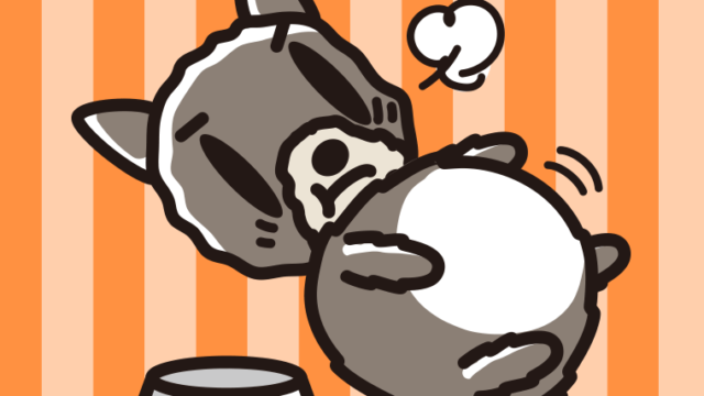 ごはんを食べて満腹なヨーキーちゃん（犬）のイラスト【色、背景あり】PNG