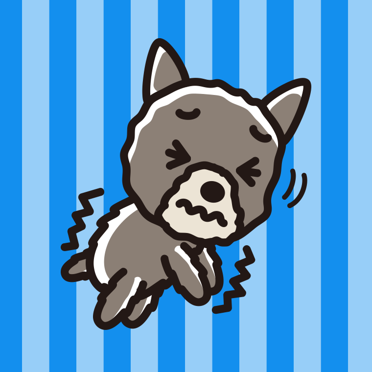 ブルブル震えるヨーキーちゃん（犬）のイラスト【色、背景あり】PNG