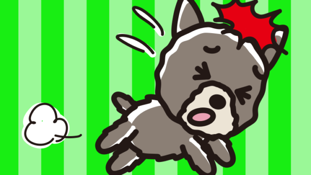 ぶつかるヨーキーちゃん（犬）のイラスト【色、背景あり】PNG