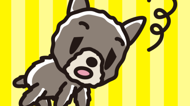 眠そうなヨーキーちゃん（犬）のイラスト【色、背景あり】PNG