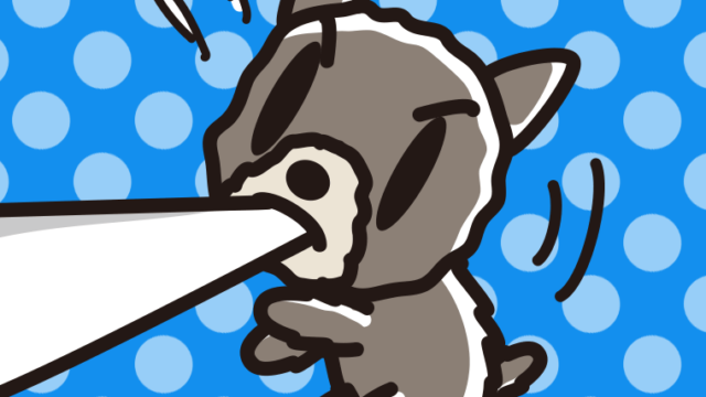 くわえて引っ張るヨーキーちゃん（犬）のイラスト【色、背景あり】PNG