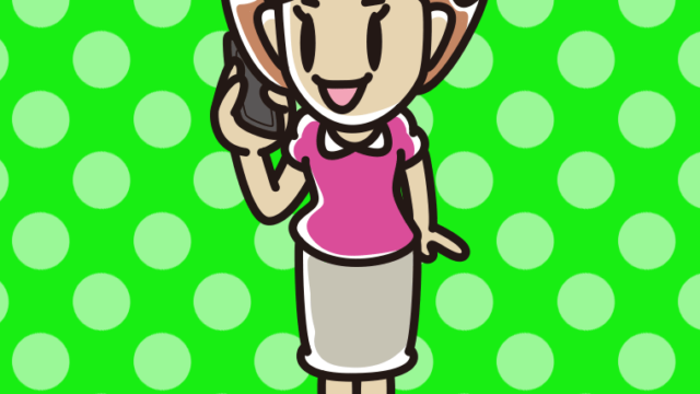 立ってスマホで電話する女性のイラスト【色、背景あり】PNG