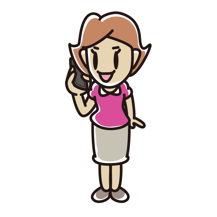 立ってスマホで電話する女性のイラスト【色あり、背景なし】透過PNG