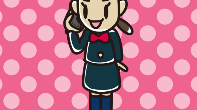 立ってスマホで電話する女子中学生のイラスト【色、背景あり】PNG