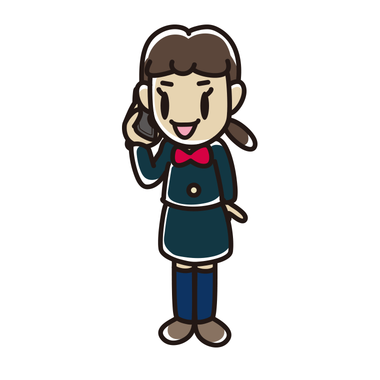 立ってスマホで電話する女子中学生のイラスト【色あり、背景なし】透過PNG