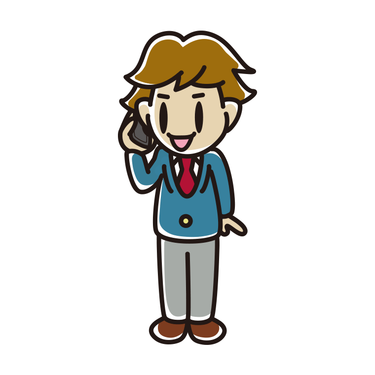 立ってスマホで電話する男子高校生のイラスト【色あり、背景なし】透過PNG