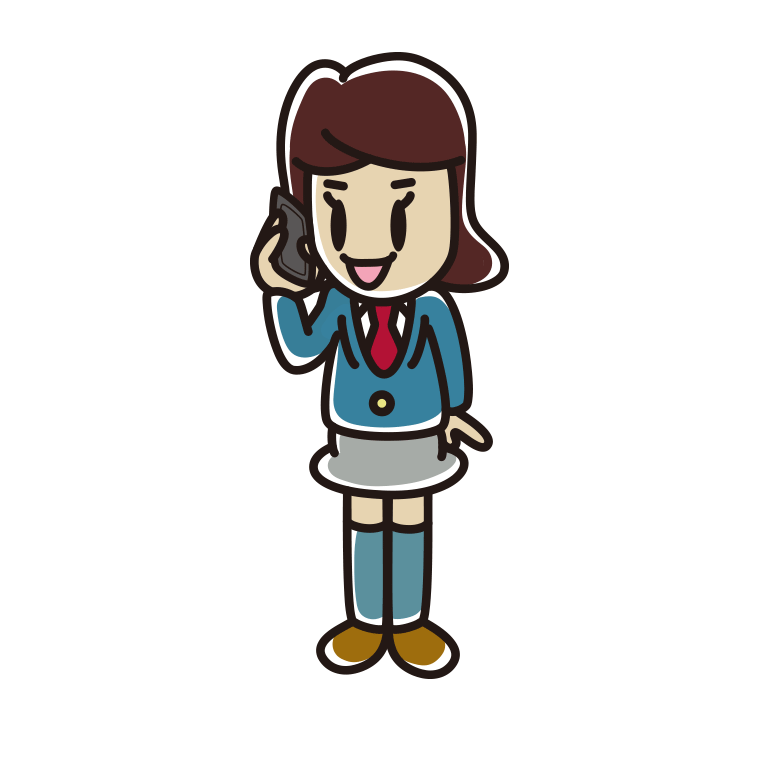 立ってスマホで電話する女子高校生のイラスト【色あり、背景なし】透過PNG