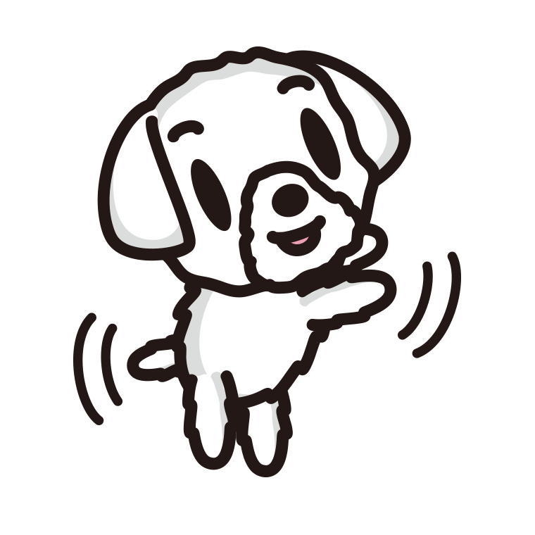 立つマルチーズちゃん（犬）のイラスト【色あり、背景なし】透過PNG