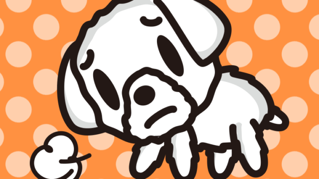 悲しそうなマルチーズちゃん（犬）のイラスト【色、背景あり】PNG