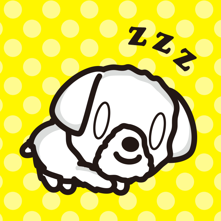 眠っているマルチーズちゃん（犬）のイラスト【色、背景あり】PNG