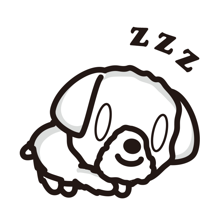 眠っているマルチーズちゃん（犬）のイラスト【色あり、背景なし】透過PNG