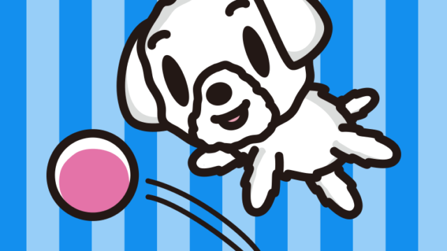 ボールを追うマルチーズちゃん（犬）のイラスト【色、背景あり】PNG