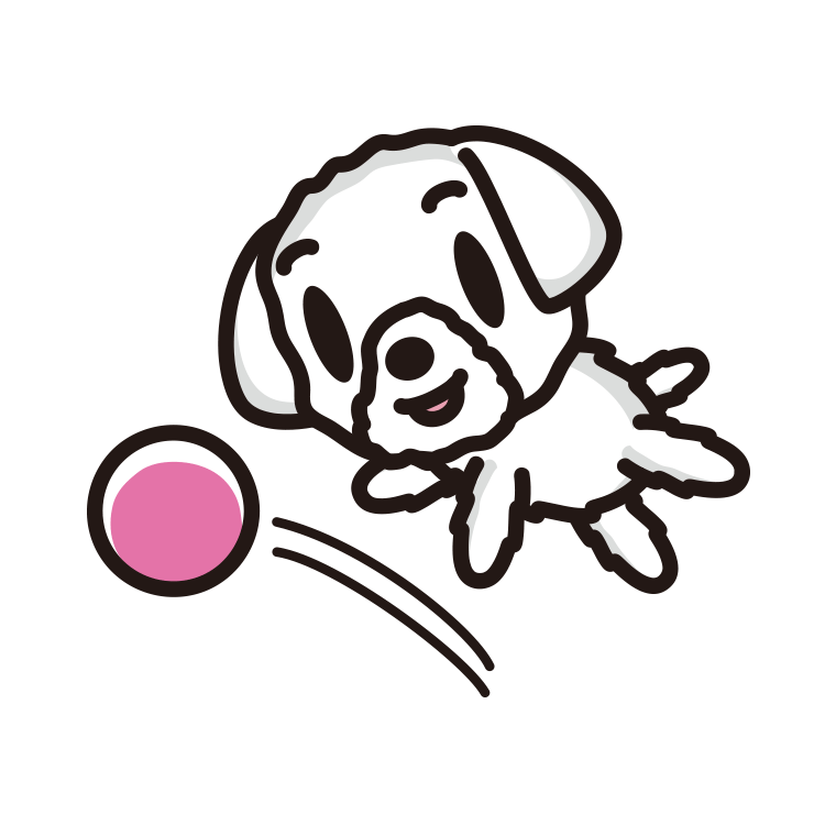 ボールを追うマルチーズちゃん（犬）のイラスト【色あり、背景なし】透過PNG