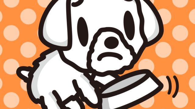 ごはんをもっと食べたいマルチーズちゃん（犬）のイラスト【色、背景あり】PNG