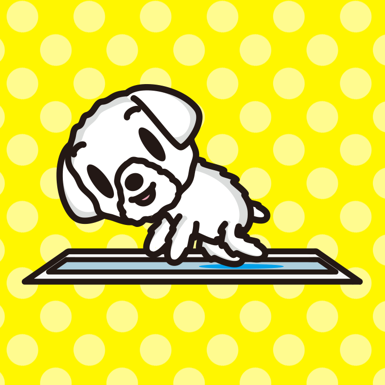 トイレするマルチーズちゃん（犬）のイラスト【色、背景あり】PNG