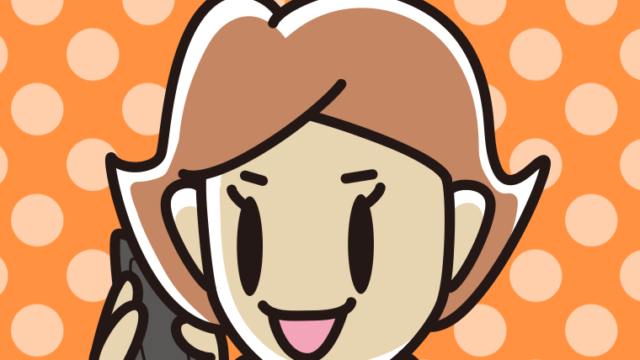 スマホで電話する女性のイラスト【色、背景あり】PNG