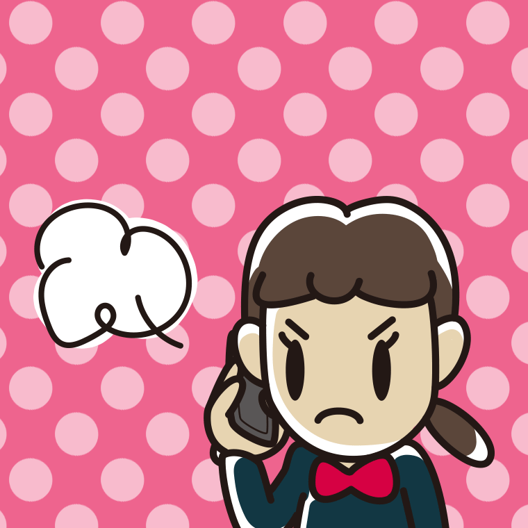 スマホで電話して怒る女子中学生のイラスト【色、背景あり】PNG