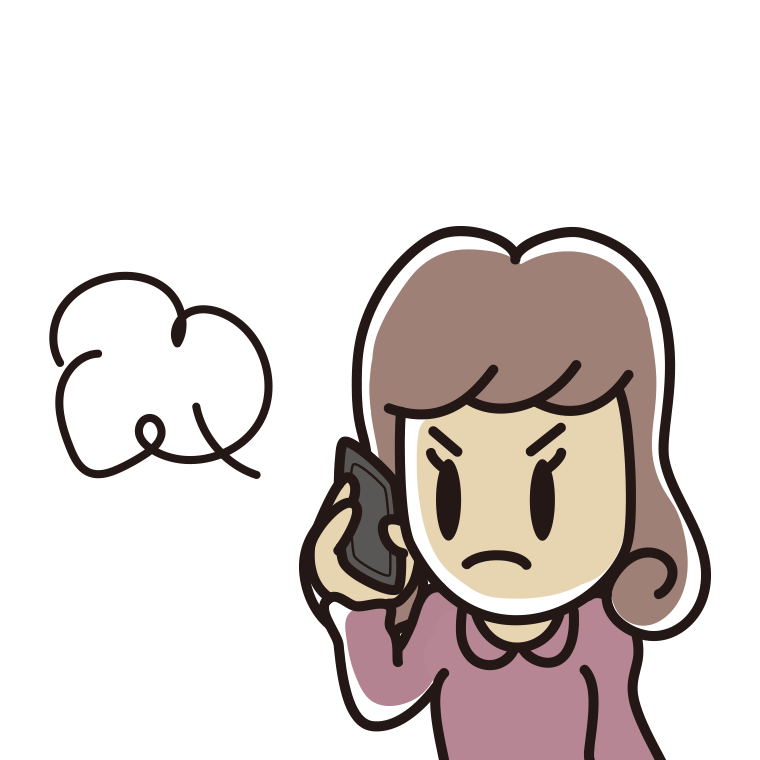 スマホで電話して怒る女子大学生のイラスト【色あり、背景なし】透過PNG