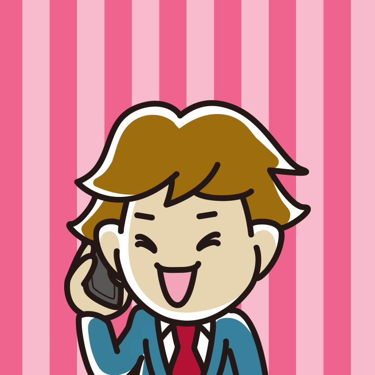 スマホで電話して笑う男子高校生のイラスト【色、背景あり】PNG