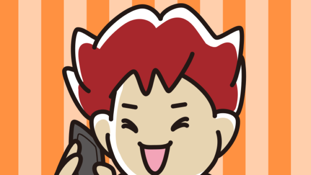 スマホで電話して笑う男子大学生のイラスト【色、背景あり】PNG