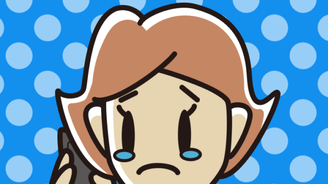 スマホで電話して泣く女性のイラスト【色、背景あり】PNG
