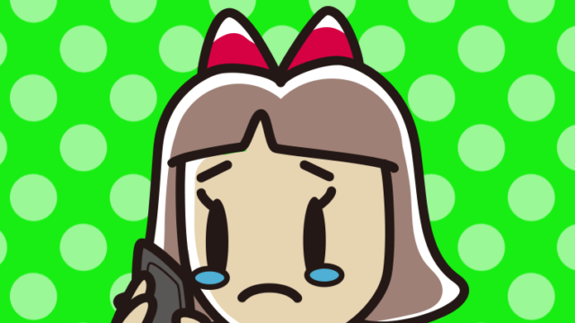 スマホで電話して泣く小学生女子のイラスト【色、背景あり】PNG