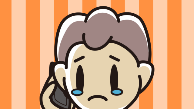 スマホで電話して泣く男子中学生のイラスト【色、背景あり】PNG