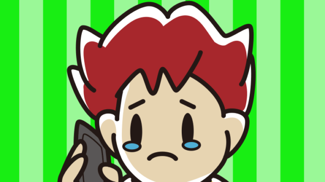 スマホで電話して泣く男子大学生のイラスト【色、背景あり】PNG