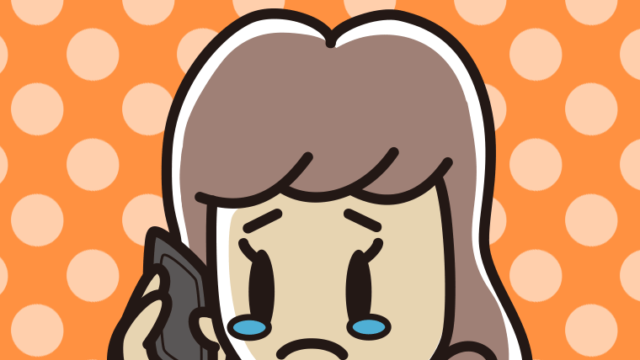 スマホで電話して泣く女子大学生のイラスト【色、背景あり】PNG