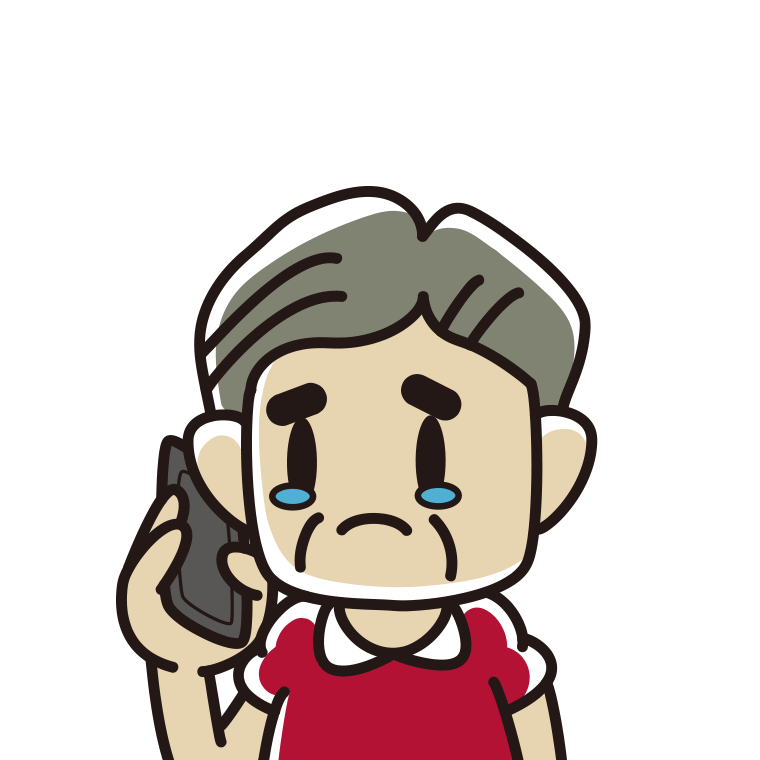 スマホで電話して泣くおじさんのイラスト【色あり、背景なし】透過PNG