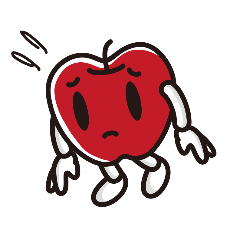 悲しそうなりんごちゃんのイラスト【色あり、背景なし】透過PNG