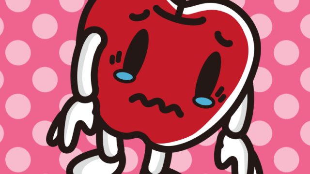 泣くりんごちゃんのイラスト【色、背景あり】PNG